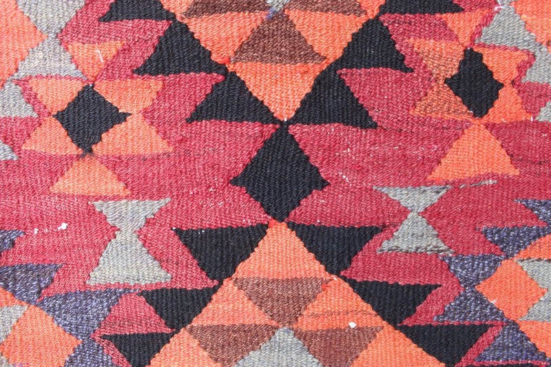 Vintage Traditional Hand Made Oriental Cotton Wool Red Large kilim 322x143cm gallery