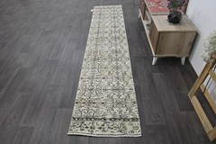 Vintage Turkish Runner Rug 2x10ft BEIGE Handmade Anatolian Oushak Hallway Wool