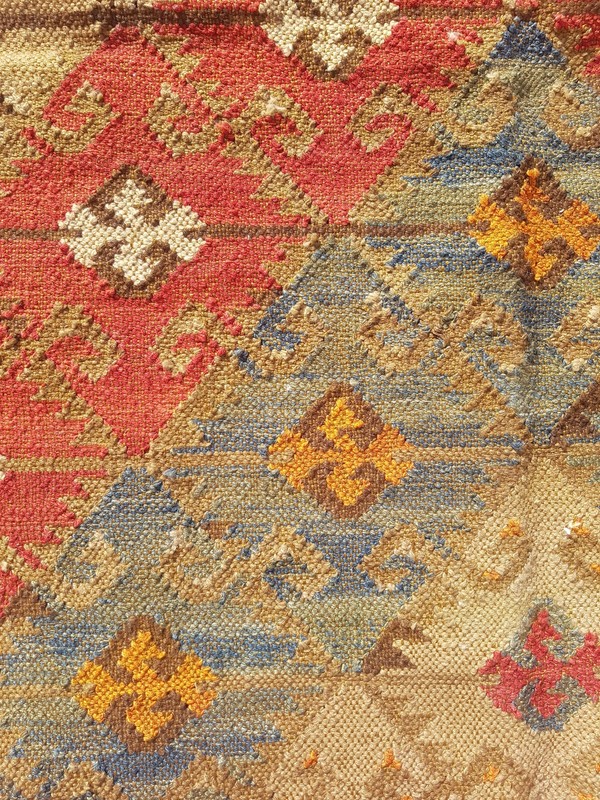 Distressed Vintage Handmade Traditional Yellow Kilim Floor Rug Carpet 264x161cm gallery