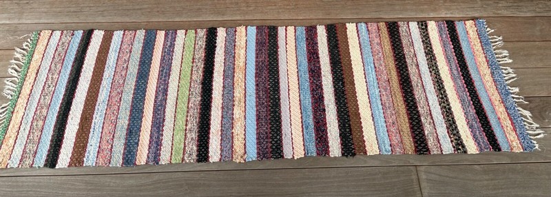 Scandinavian Style MCM Hand-knotted Rag Rug Pastels & Warm Stripes 93” x 25” gallery