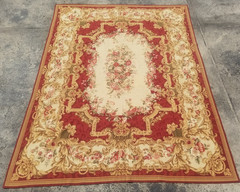 Vintage Handmade French Floral Needlepoint Wool Rug 284×220 cm