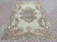 Turkish Modern Rug, Area Rugs, Vintage Handmade Wool Large Carpet 77″x112″
