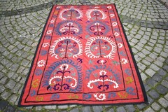 Uzbek Suzani Cover 55” x 88” Antique Silk Embroidered Wall Hangings Suzani