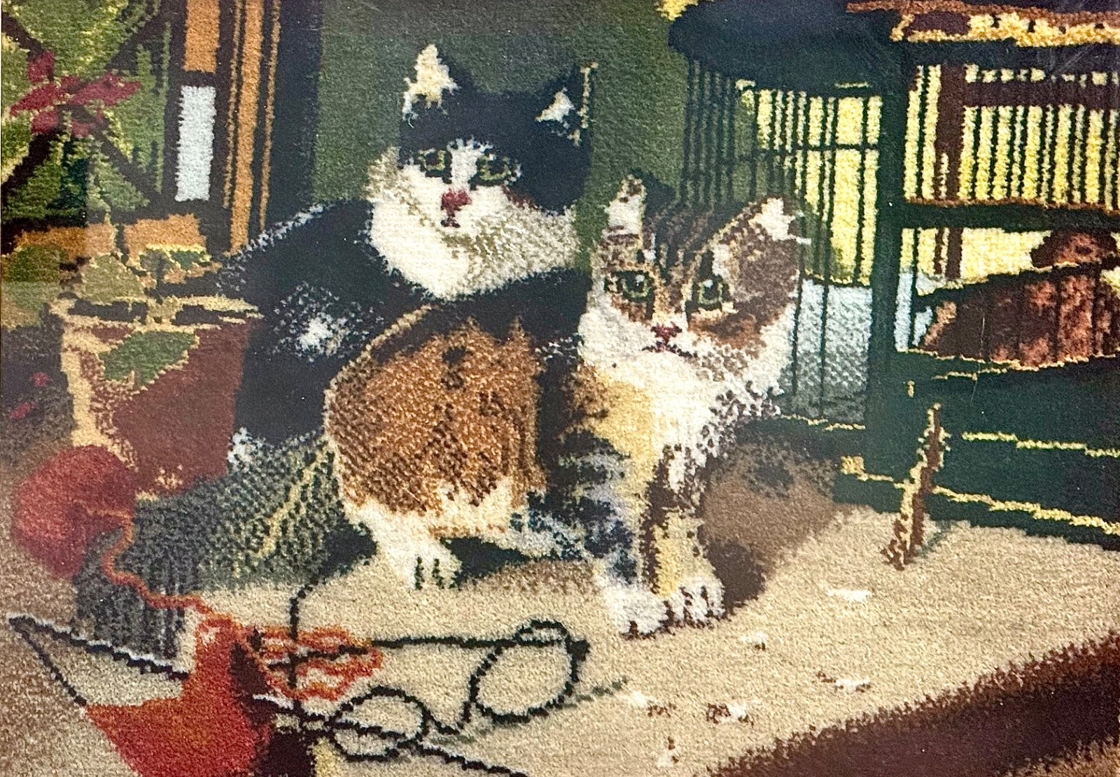 Vintage Handmade Traditional Woven Cat Rug in Honey Oak Frame Exceptional gallery