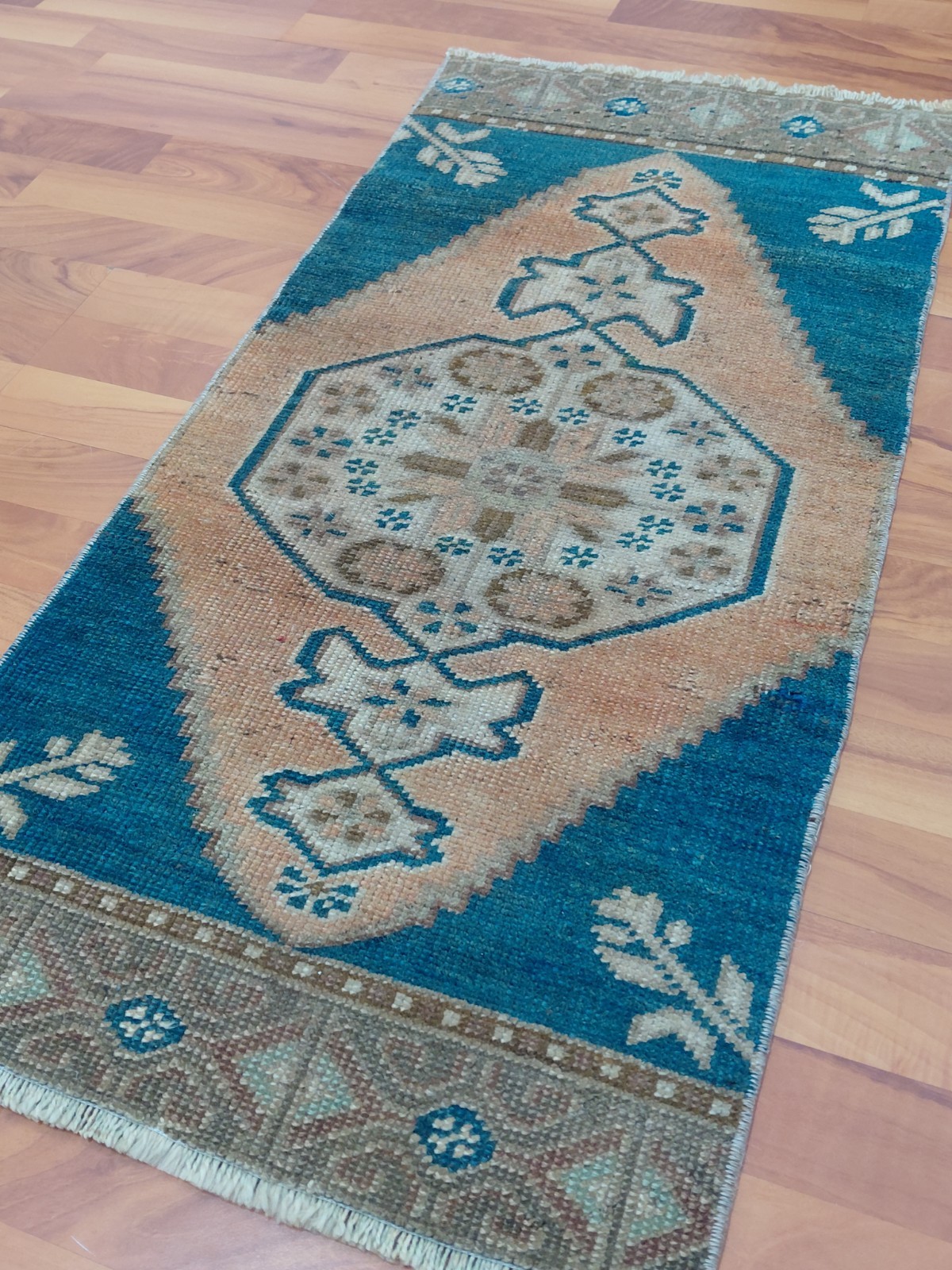 Blue Star Disc Antique Rug Hand Knotted Medium Decor Rug Natural DesignER Rug gallery