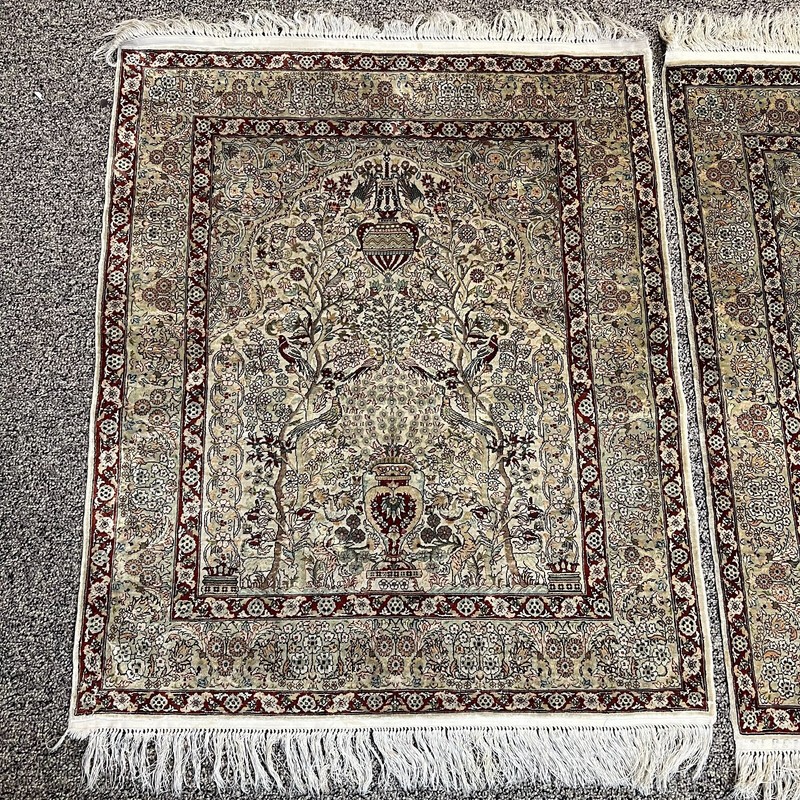 2 Vintage Turkish Silk Hereke Prayer Rug Tree of Life Design & Ottoman Style gallery