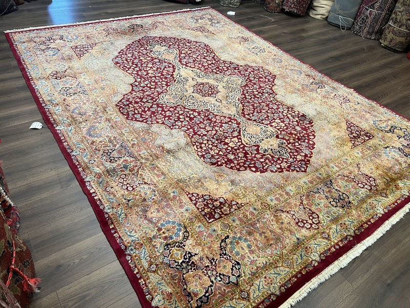 Kirman Deluxe Rug 9x12 Floral Medallion Wool Authentic Carpet Maroon Blue Beige gallery