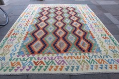 Kilim Vintage Traditional Hand Made Oriental White Wool Large Kilim 343x253cm