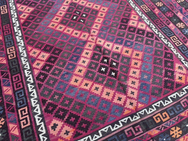 Vintage Afghan Kilim Rug, 8x17 Palace Oversized Faded Geometric Tribal Area Rug gallery