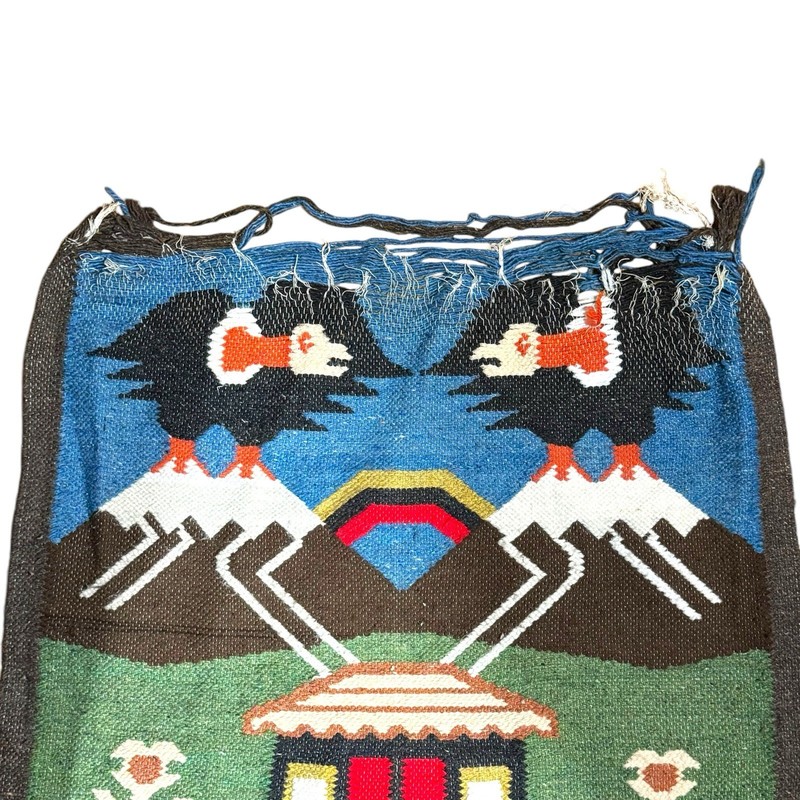 Vintage Native Peruvian Andes Condor Farm Woven Hand Knit Wall Tapestry Rug gallery