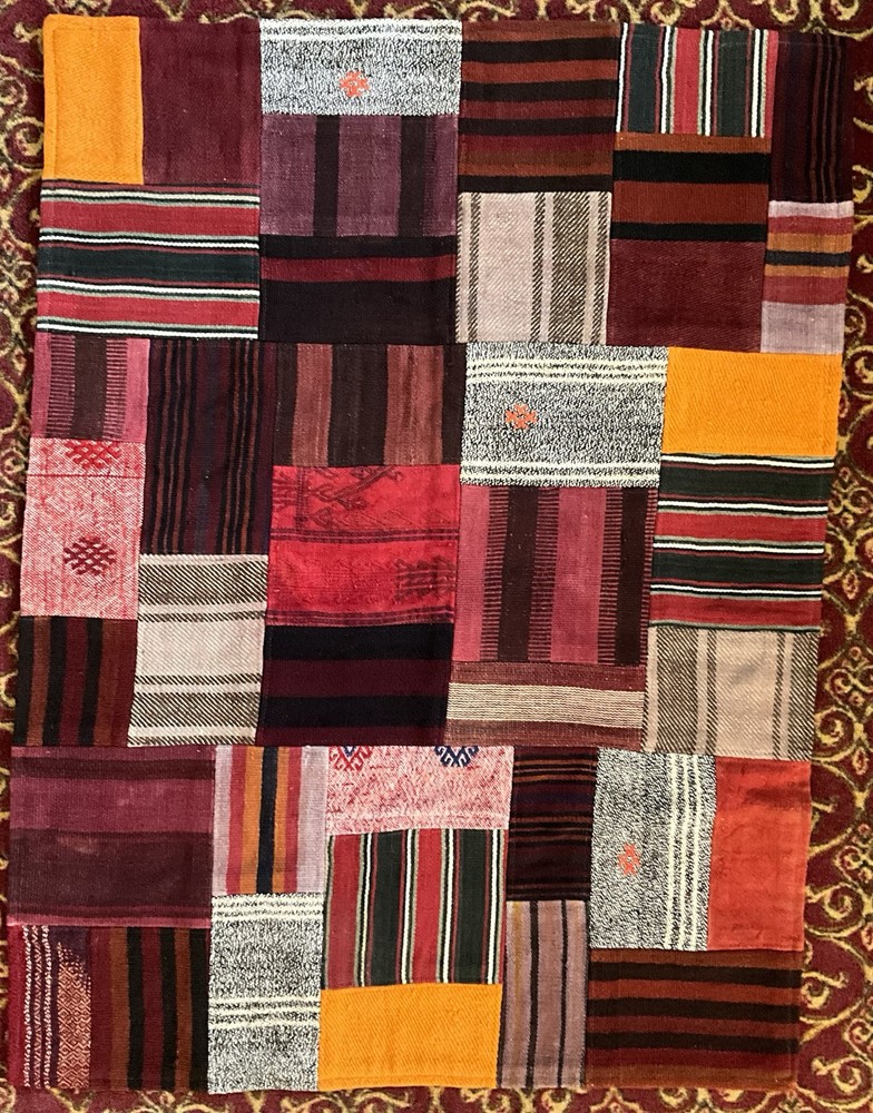 Turkish dhoku Traditional 10 Patchwork Kilim 100% Wool Rug 53”x40” Boho Turkey