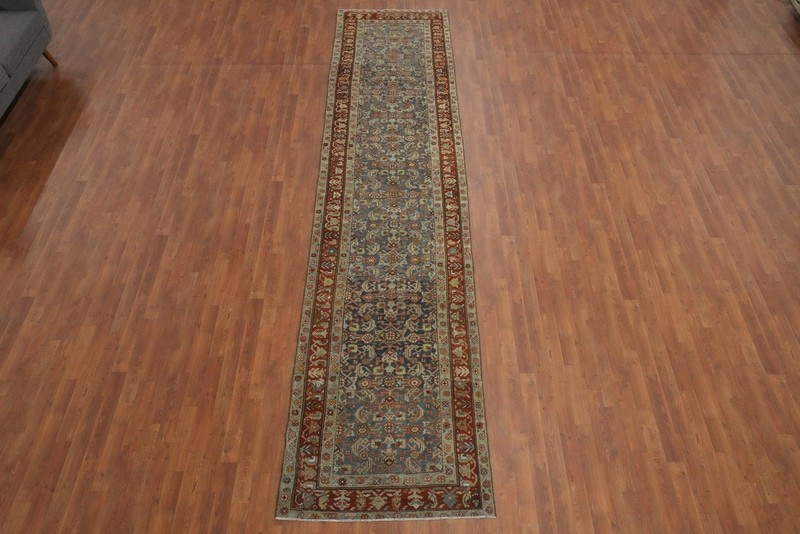Pre-1900 Vegetable Dye Wool Blue Hand-made Traditional Runner Antique Rug 3x15 gallery