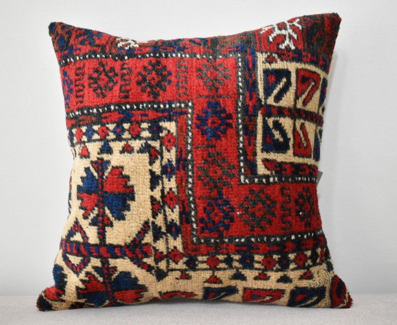 Antique Tribal Pillow Cover Sofa Rug 16'' x 16'' Made Of Antique Cushion Carpet gallery