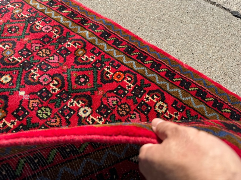 2x13 LONG NARROW ANTIQUE RUNNER RUG handmade handwoven fine wool red clean real gallery