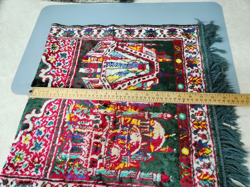 Vintage Green Muslim wall hanging prayer rug 1970-1980s Qatar Kuwait Carpet  gallery