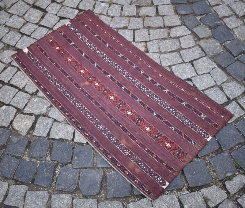 Terrific Antique Tribal Yomud Sumak Kilim Bag Face Rug Collector Item Yomud Rug gallery