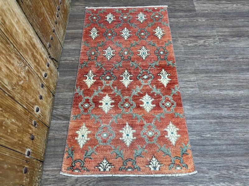2x5 Vintage Red Turkish Runner, Hand-Knotted Wool Rug, Small Oushak Runner gallery