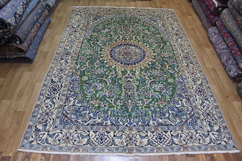 FINE HANDMADE NAIN WOOL RUG GREEN NAIN RUG WITH SUPERB COLOURS 285 X 195 CM gallery