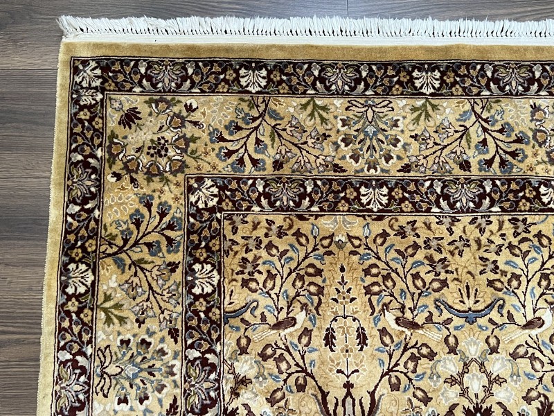 Indian Oriental Rug 6x9 Allover Floral Motif Birds Tan/Cream Fine Wool Carpet gallery