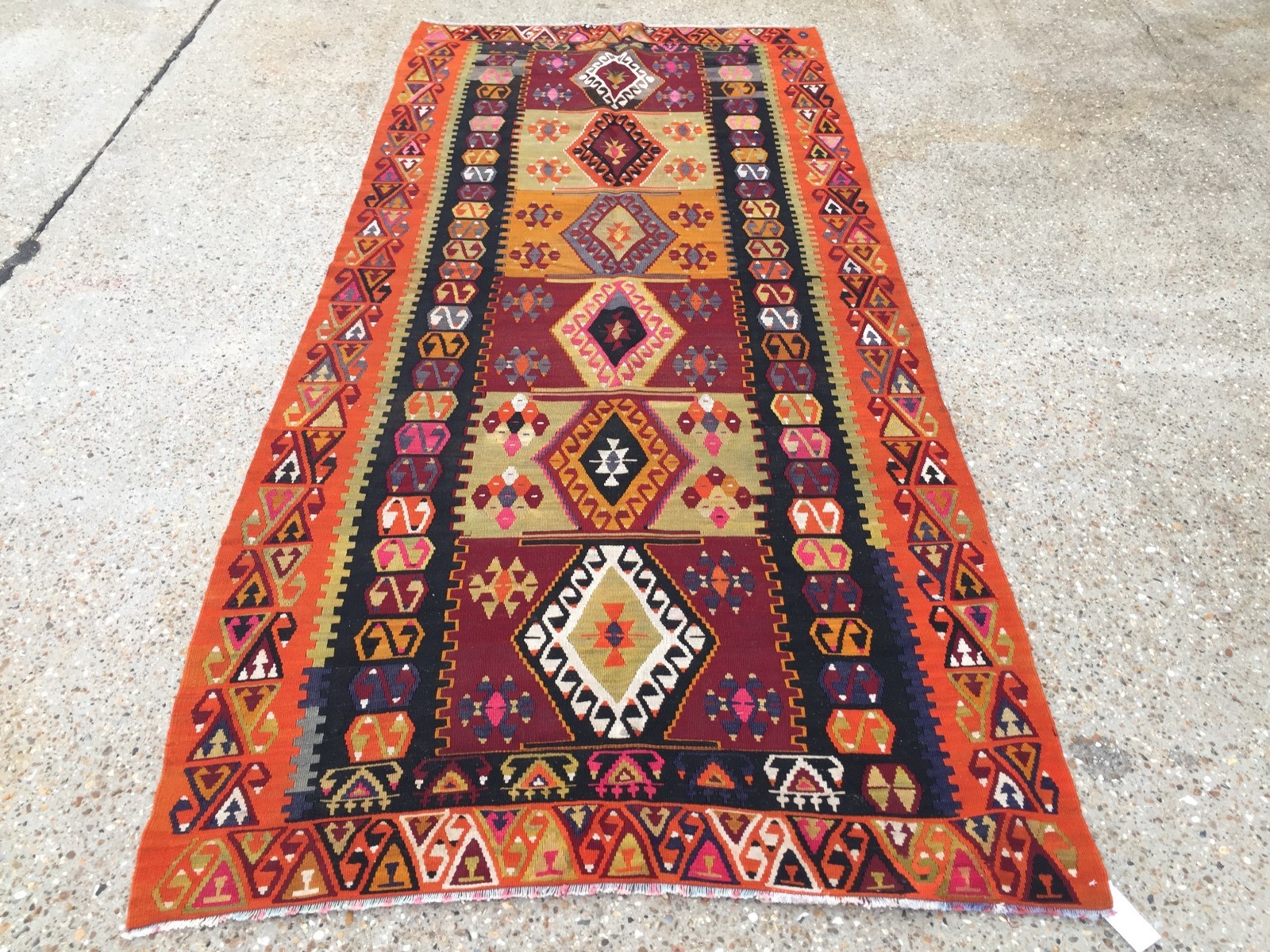 Vintage Turkish Kilim Kelim Rug 256x116 cm shabby chic wool, country home, boho gallery
