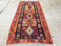Vintage Turkish Kilim Kelim Rug 256×116 cm shabby chic wool, country home, boho