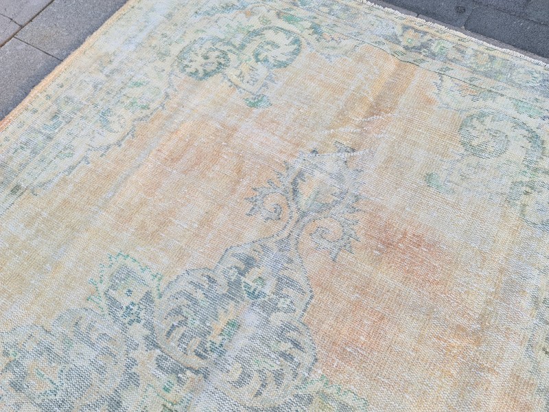 Vintage Faded Turkish Oushak Rug 6.3x9.7 ft | Neutral Distressed Handmade Wool gallery