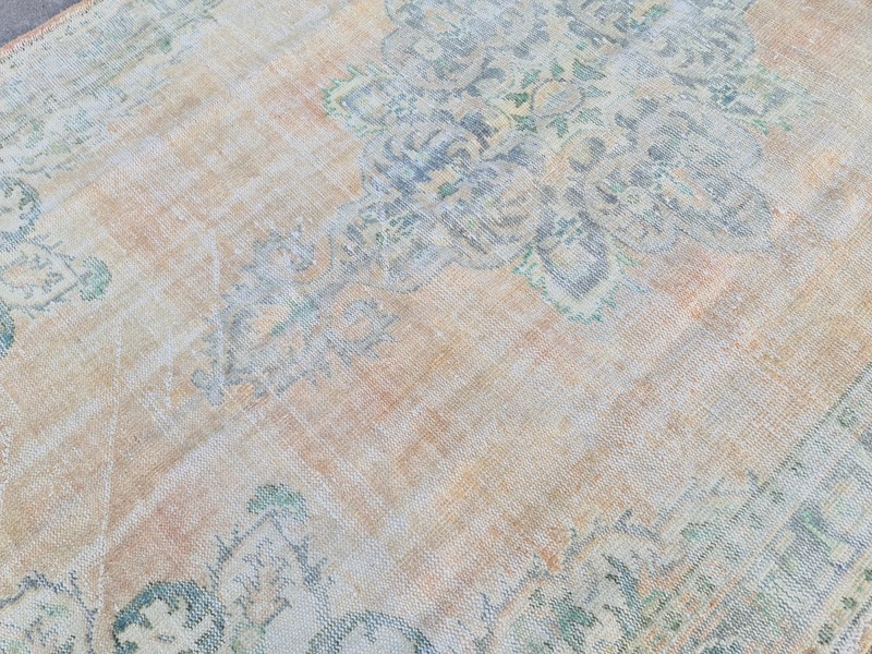Vintage Faded Turkish Oushak Rug 6.3x9.7 ft | Neutral Distressed Handmade Wool gallery