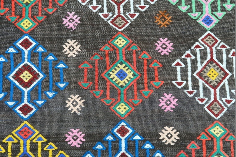Large Multicolor Geometric Vintage Kilim Rug, Striped Handwoven Carpet 68"x105" gallery