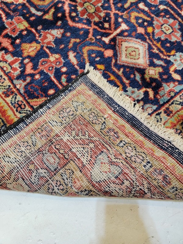 Antique Oriental Hand-Knotted Wool Runner Navy Blue/Red/Green 3'9" x 9'9" gallery