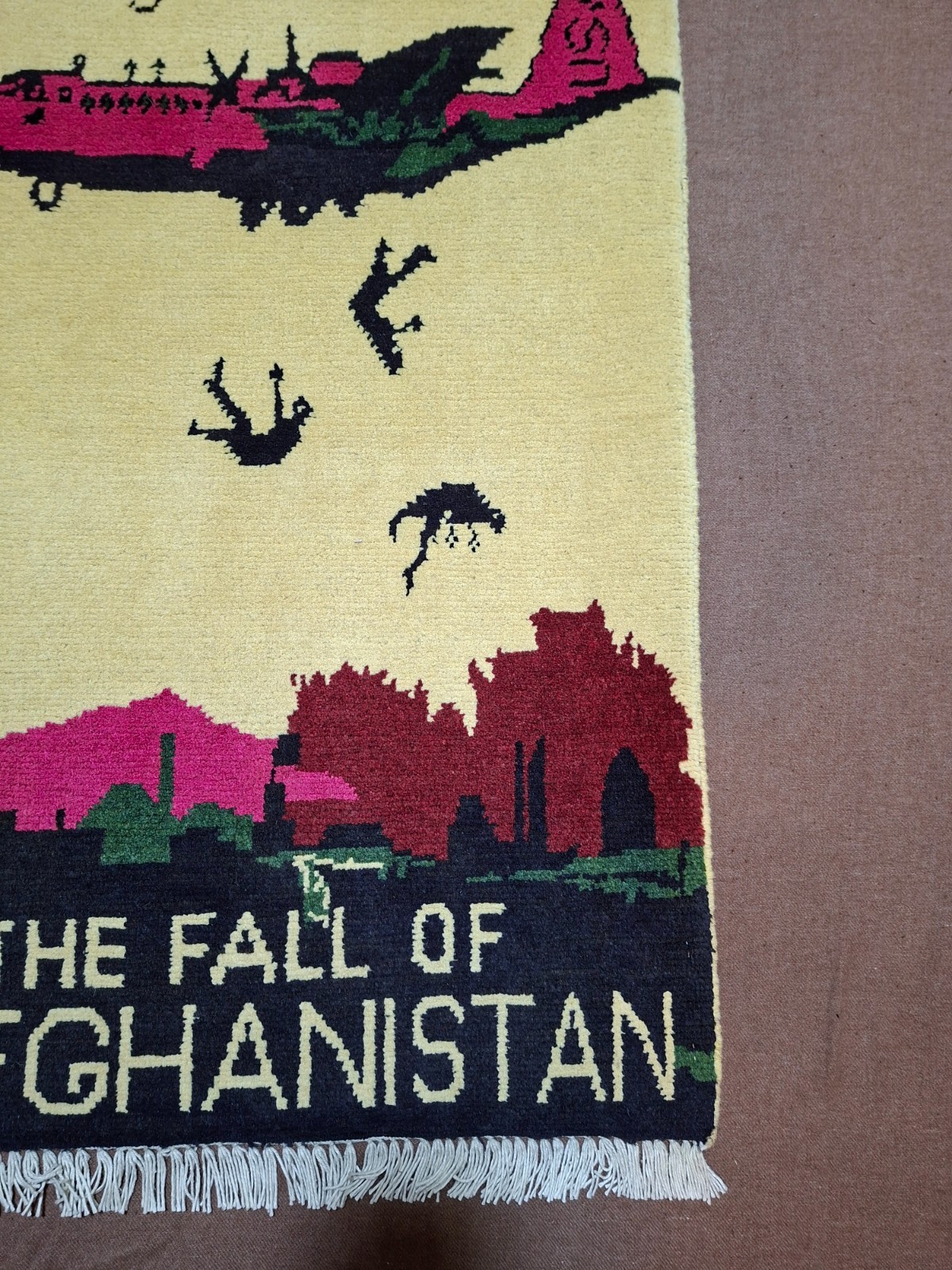 M73 Vintage Afghan War Rug 9/11 Handmade Wool Pictorial Tribal Rug 80 ×58 Cm gallery