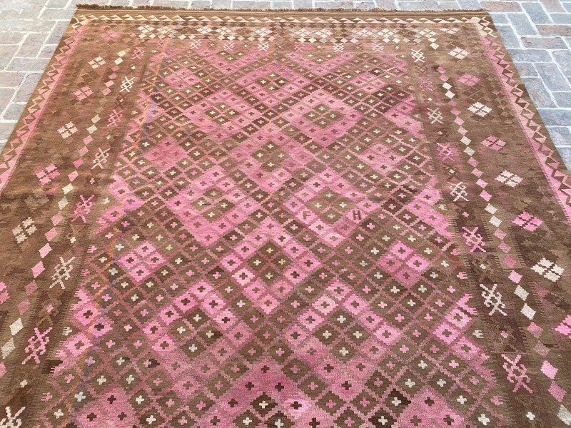 Dusty Pink 8.8x15ft Handmade Afghan Kilim Rug Tribal Geometric Flatweave rug gallery