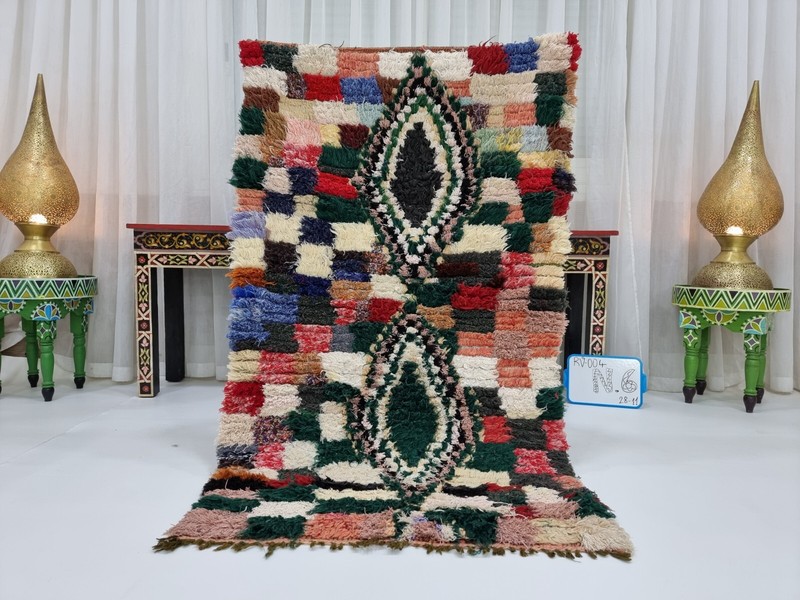 Moroccan Handmade Vintage Rug 2'8x4'6 Berber Geometric Green Cotton Area Carpet. gallery