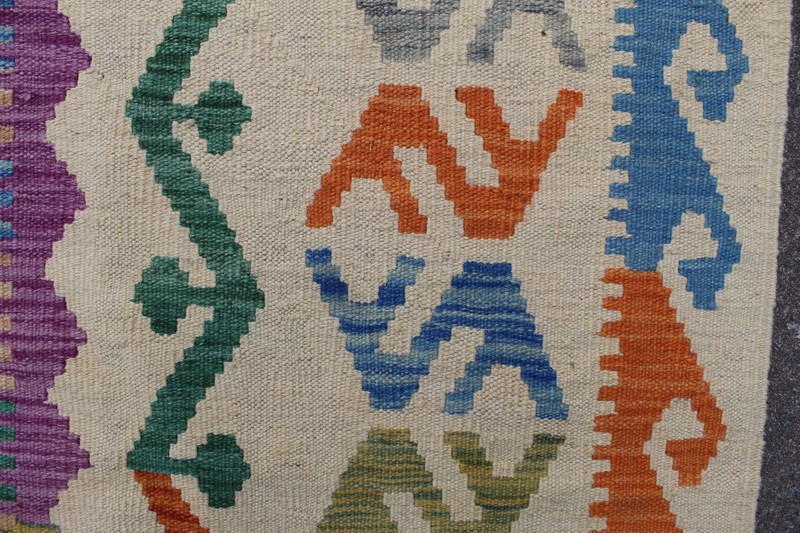 Kilim Vintage Traditional Hand Made Oriental White Wool Large Kilim 343x253cm gallery