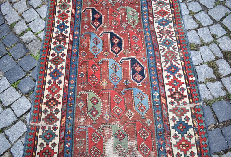 Fabulous Antique Kazak Rug 45'' x 95'' Caucasian Collector Item Genje Kazak Rug gallery