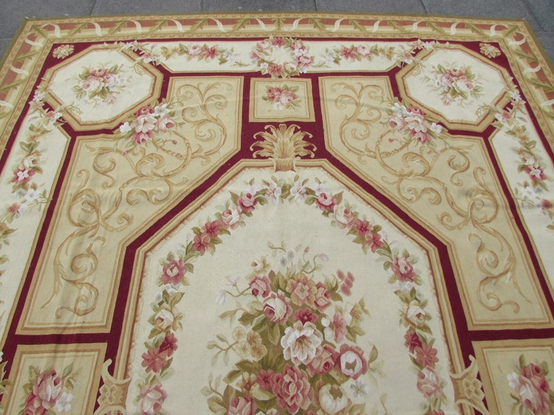 Vintage Hand Made French Design Wool Burgundy Large Original Aubusson 368X268cm gallery