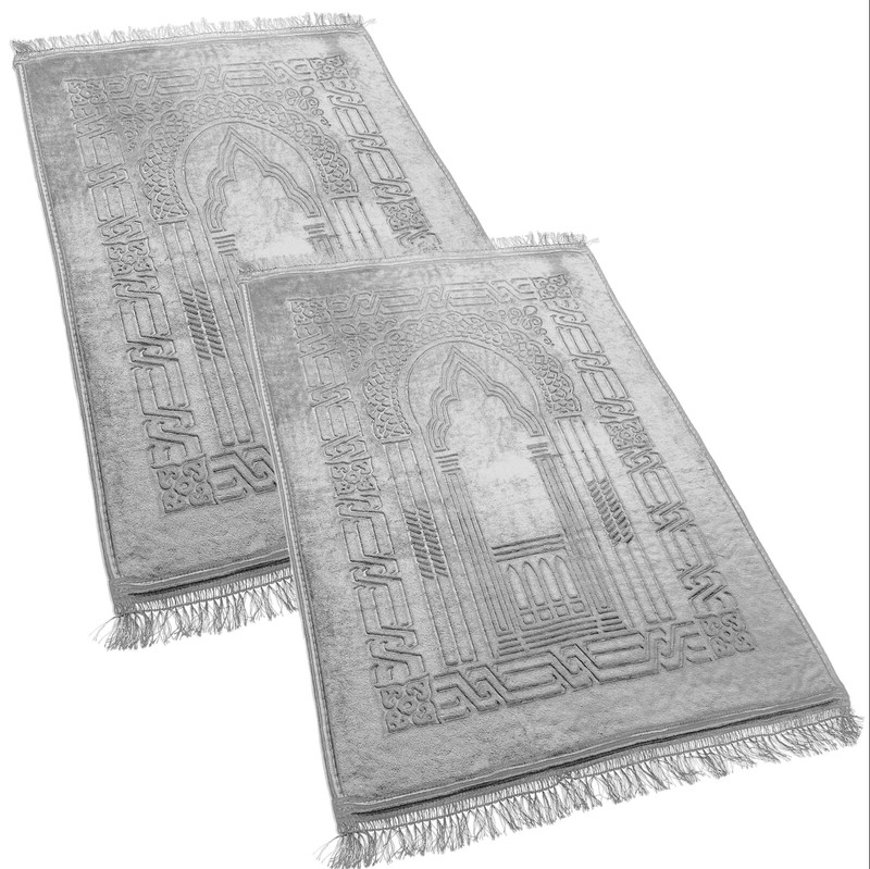 Two Islamic Prayer Rug Oversized Soft Thick Plush Musalla Mat Silver سجادة صلاة gallery