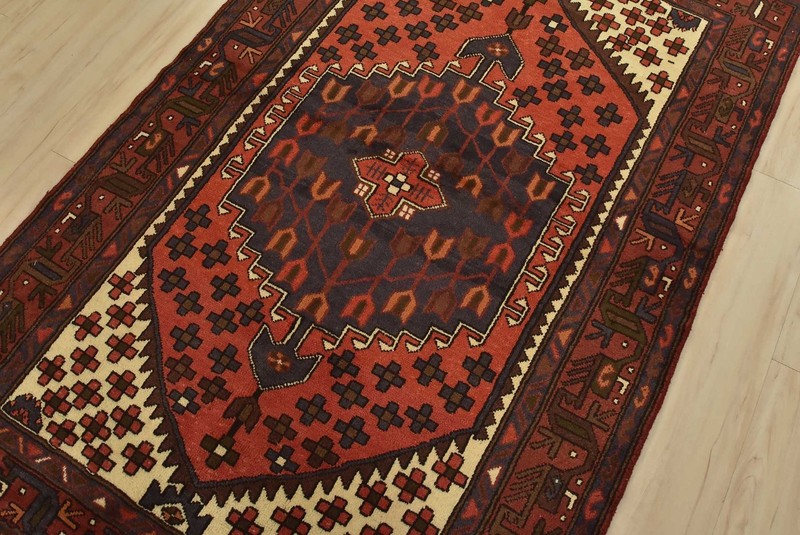 Hamedan Rug 4’1” x 6’4” Red Wool Vintage Tribal Hand-Knotted Oriental Carpet gallery