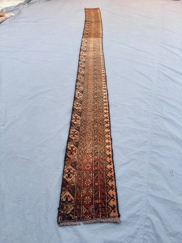 0'10x11'10 ft Vintage Afghan Baluchi Hand Knotted Wool Narrow Geometric Runner gallery
