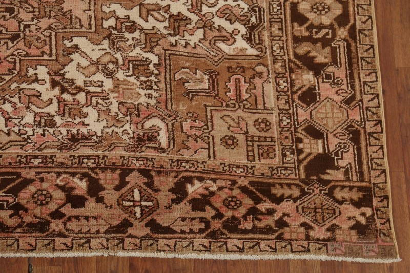 Vintage Pink/ Dark Brown Handmade Geometric Heriz Living Room Rug Carpet 8x11 gallery