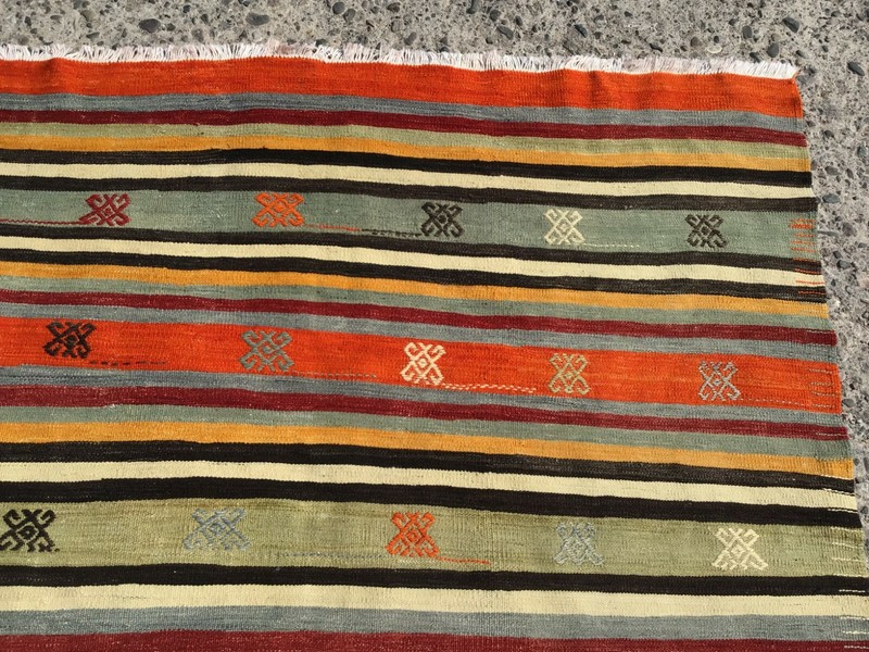 Vintage Turkish Embroided Kilim Home House Handmade Wool Rug 89"x163" Carpet gallery