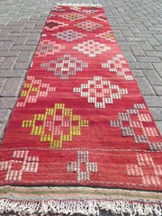 Red Turkish Kilim Rug Runner, Hallway Rug, Corridor Rugs 28″X105″ Carpet Runner