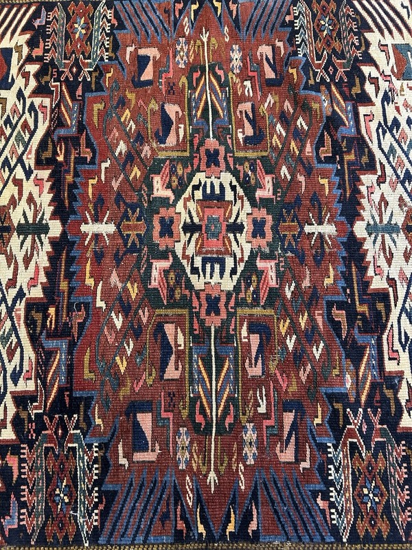 SUNBURST KAZAK ANTIQUE HANDKNOTTED WOOL RUG C.1900 5’8 X 4’7 ABSOLUTE STUNNER gallery