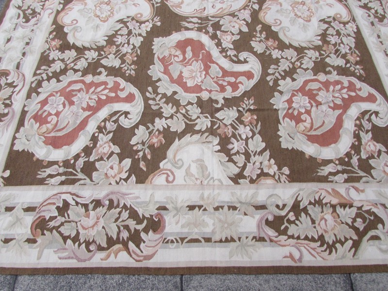 Old Hand Made French Design Wool Brown Original Aubusson 313X242cm 10x8 gallery