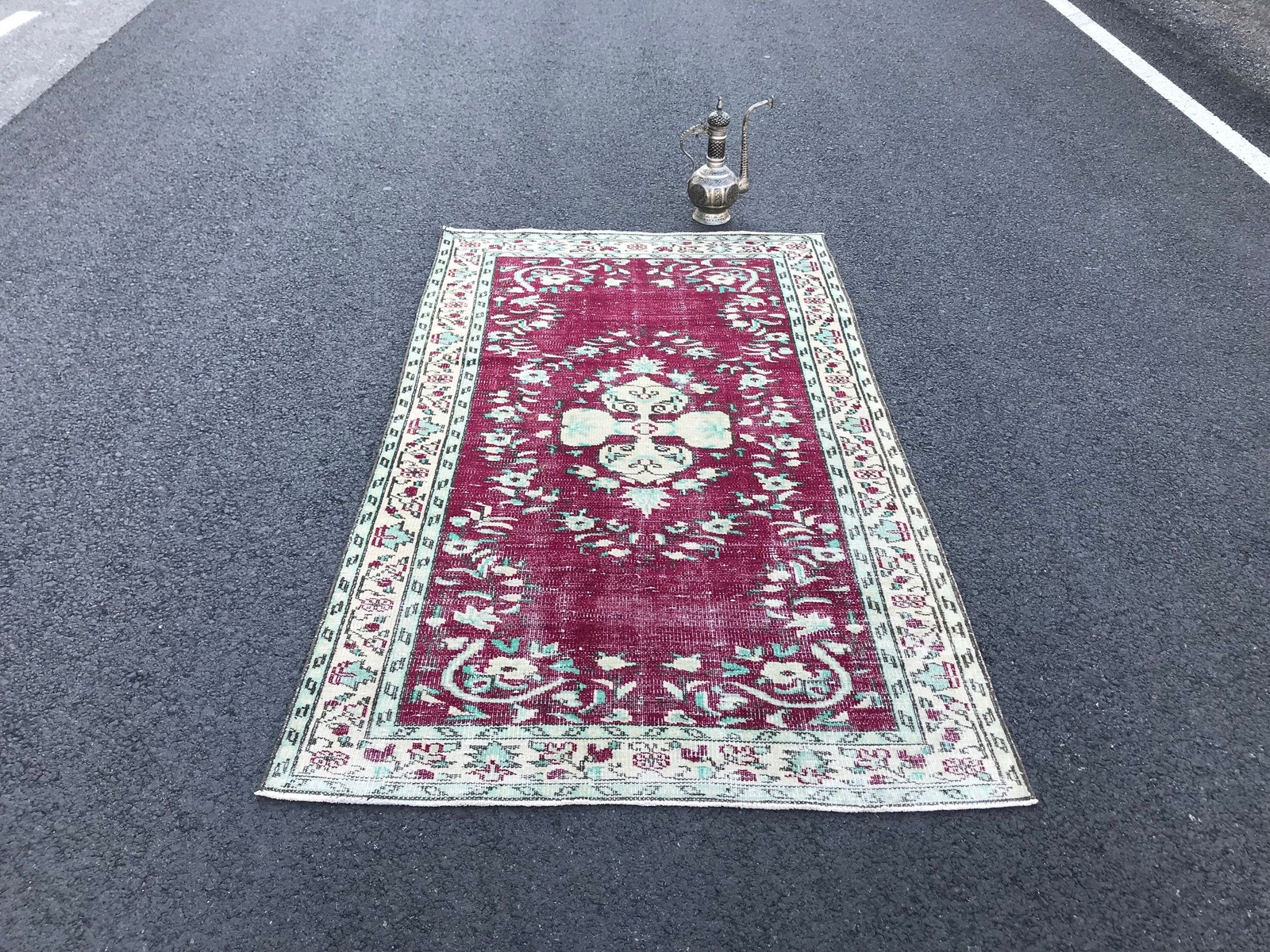 4x6.9 Medium Vintage Red Turkish Oushak Wool Rug gallery
