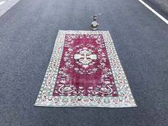 4×6.9 Medium Vintage Red Turkish Oushak Wool Rug
