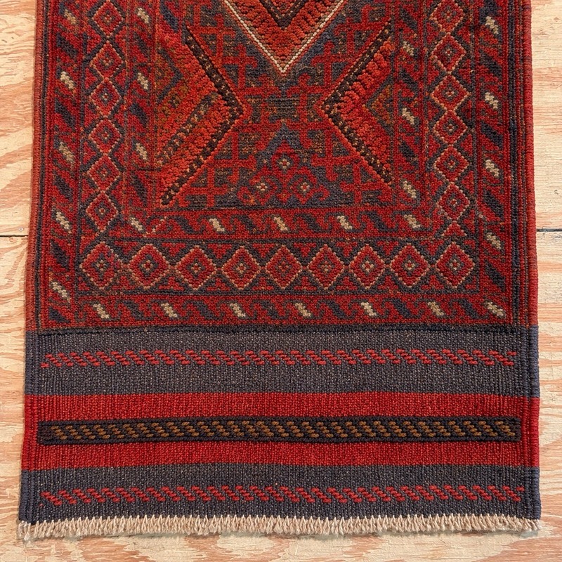 Vintage Afghan Baluchi Wool Runner Rug Hand Knotted Medallion Red Blue 2x8 Feet gallery