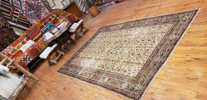 Exquisite Cr1930-1939s Antique Wool Pile Floral Patterned Bunyan Rug 5x7ft gallery