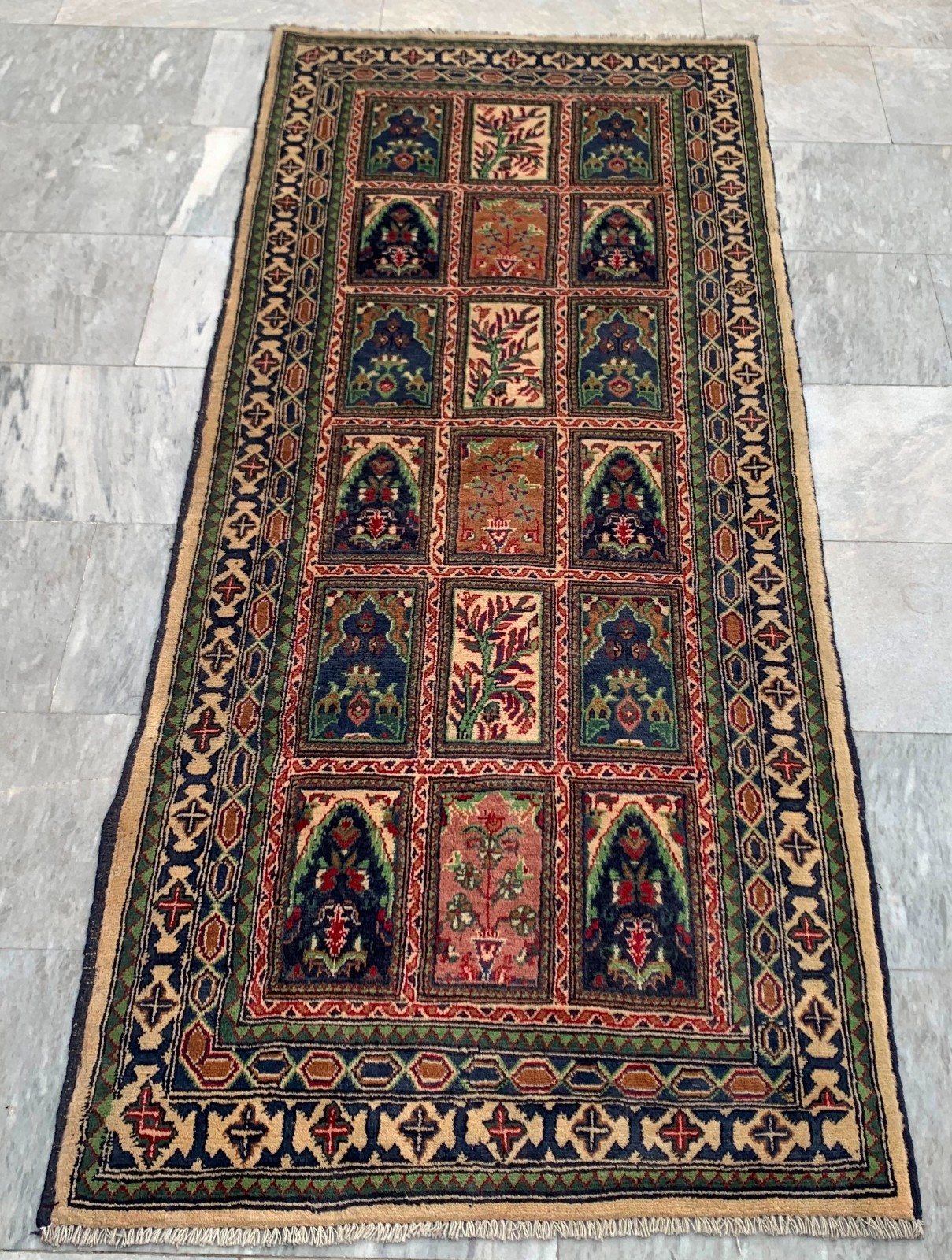 Vintage Afghan Compartment Rug Hand Knotted Wool Runner Rug 3x7 ft Free Ship gallery