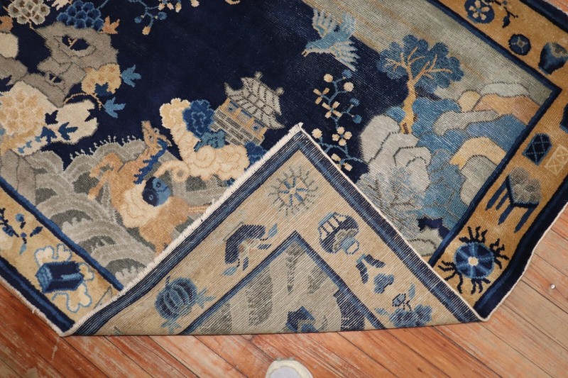 Antique Chinese Peking Pictorial Lanscape & Birds Rug Size 7'x3'9'' gallery
