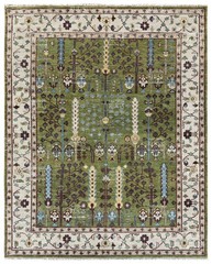 Symmetry Bloom Olive Area Rug-Green Background with Animal Motifs 8×10 ft